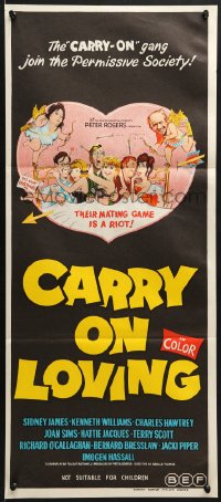 7j177 CARRY ON LOVING Aust daybill 1971 Sidney James, English comedy, different wacky art!
