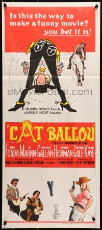 7j183 CAT BALLOU Aust daybill 1965 classic sexy cowgirl Jane Fonda, Lee Marvin, great artwork!