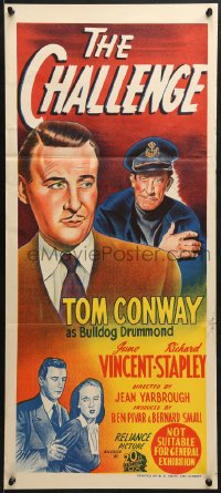 7j185 CHALLENGE Aust daybill 1948 different art of Tom Conway as detective Bulldog Drummond!