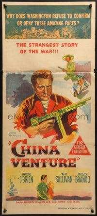 7j193 CHINA VENTURE Aust daybill 1953 directed by Don Siegel, art of Edmond O'Brien with gun!
