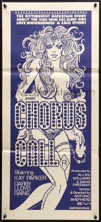 7j198 CHORUS CALL dark blue style Aust daybill 1979 Darby Lloyd Rains, backstage story of sex!