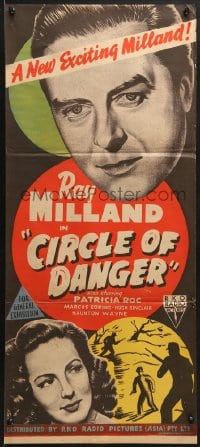 7j206 CIRCLE OF DANGER Aust daybill 1951 Ray Milland on a manhunt, directed by Jacques Tourneur!