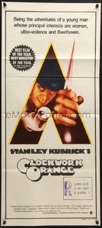 7j214 CLOCKWORK ORANGE Aust daybill 1972 Stanley Kubrick classic, Castle art of Malcolm McDowell!