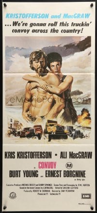 7j228 CONVOY Aust daybill 1978 art of barechested trucker Kris Kristofferson & sexy Ali McGraw!