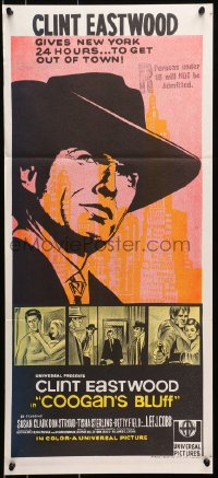 7j229 COOGAN'S BLUFF Aust daybill 1968 art of Clint Eastwood in New York, directed by Don Siegel!