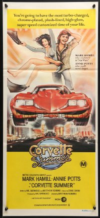 7j230 CORVETTE SUMMER Aust daybill 1978 art of Mark Hamill & sexy Annie Potts on custom Corvette!