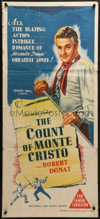 7j232 COUNT OF MONTE CRISTO Aust daybill R1950s cool image of Robert Donat as Edmond Dantes!