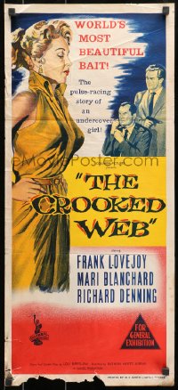 7j240 CROOKED WEB Aust daybill 1955 completely different art of super sexy bad girl Mari Blanchard!
