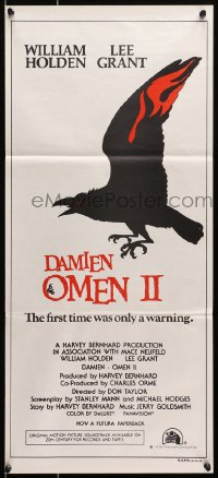 7j248 DAMIEN OMEN II Aust daybill 1978 cool art of demonic crow, the first time was only a warning!
