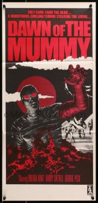 7j253 DAWN OF THE MUMMY Aust daybill 1981 cool artwork of the undead rising from the desert ground!