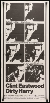 7j280 DIRTY HARRY Aust daybill R1970s Clint Eastwood pointing gun, Don Siegel crime classic!