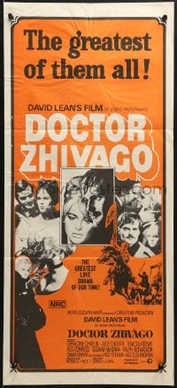 7j284 DOCTOR ZHIVAGO Aust daybill R1970s Omar Sharif, Julie Christie, David Lean, orange background!