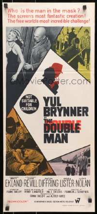 7j289 DOUBLE MAN Aust daybill 1967 cool images of Yul Brynner, Britt Ekland & skiers!