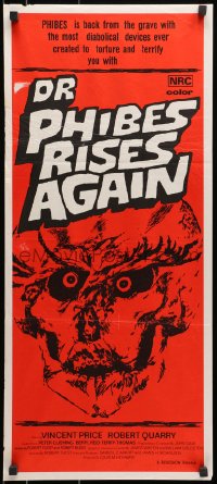 7j291 DR. PHIBES RISES AGAIN Aust daybill 1972 Vincent Price, Quarry, Cushing, skull horror art!