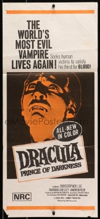 7j297 DRACULA PRINCE OF DARKNESS Aust daybill 1972 artwork of most evil vampire Christopher Lee!