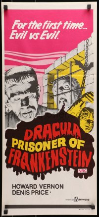 7j298 DRACULA PRISONER OF FRANKENSTEIN Aust daybill 1972 Jesus Franco, images of Universal monsters!