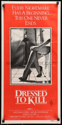 7j299 DRESSED TO KILL Aust daybill 1980 Brian De Palma, Michael Caine, Angie Dickinson!
