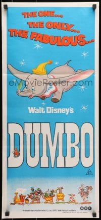 7j302 DUMBO Aust daybill R1972 colorful art from Walt Disney circus elephant classic!