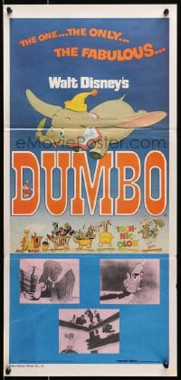 7j303 DUMBO Aust daybill R1976 different colorful train art from Walt Disney circus elephant classic