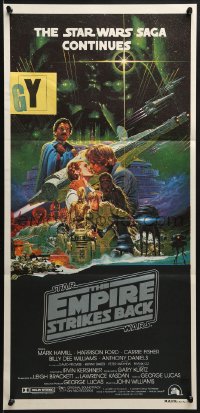 7j319 EMPIRE STRIKES BACK Aust daybill 1980 George Lucas sci-fi classic, art by Noriyoshi Ohrai!