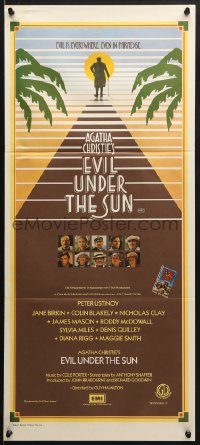 7j327 EVIL UNDER THE SUN Aust daybill 1982 Agatha Christie, Anthony Shaffer, Peter Ustinov!