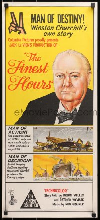 7j346 FINEST HOURS Aust daybill 1964 Winston Churchill, the century's most exciting man!