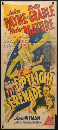 7j355 FOOTLIGHT SERENADE Aust daybill 1942 sexy full-length Betty Grable, John Payne, Mature!