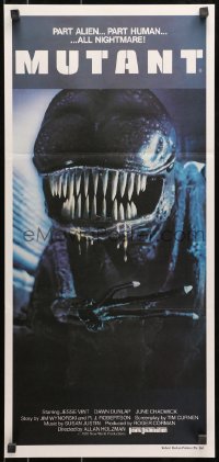 7j361 FORBIDDEN WORLD Aust daybill 1982 Roger Corman, c/u of cool part alien part human Mutant!