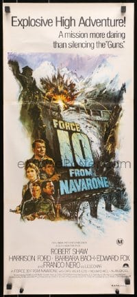 7j362 FORCE 10 FROM NAVARONE Aust daybill 1978 Robert Shaw, Harrison Ford, cool art by Bryan Bysouth!