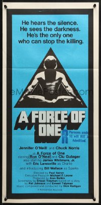 7j363 FORCE OF ONE Aust daybill 1978 Chuck Norris is so bad he hears silence & sees darkness!