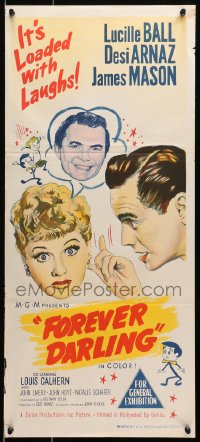 7j364 FOREVER DARLING Aust daybill 1956 art of James Mason, Desi Arnaz & Lucille Ball, I Love Lucy!