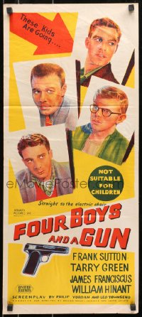 7j367 FOUR BOYS & A GUN Aust daybill 1957 James Franciscus is going to the electric chair!