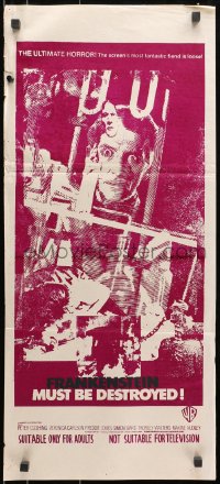 7j370 FRANKENSTEIN MUST BE DESTROYED Aust daybill 1969 Peter Cushing, second printing!