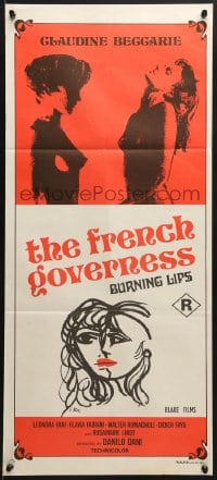 7j375 FRENCH GOVERNESS Aust daybill 1978 Demofilo Fidani's Calde Labbra, cool art, burning lips!