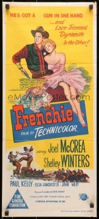 7j378 FRENCHIE Aust daybill 1951 sexy lace-trimmed Shelley Winters with sheriff Joel McCrea!