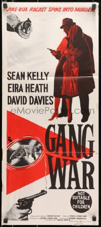 7j390 GANG WAR Aust daybill 1962 Sean Kelly, Eira Heath, Davies, juke-box racket spins into murder!