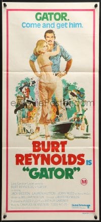 7j391 GATOR Aust daybill 1976 art of Burt Reynolds & Hutton by McGinnis, White Lightning sequel!