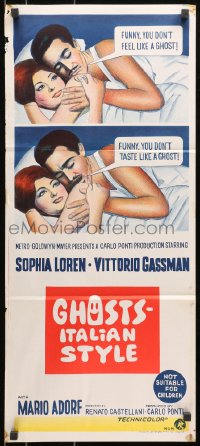 7j395 GHOSTS - ITALIAN STYLE Aust daybill 1968 sexy Sophia Loren in bed with ghost & Vittorio Gassman!