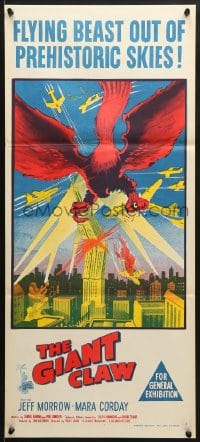 7j396 GIANT CLAW Aust daybill 1957 great art of winged monster from 17,000,000 B.C. destroying city!