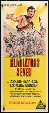 7j402 GLADIATORS SEVEN Aust daybill 1963 art of 7 Spartan warriors who fight with the fury of thousands