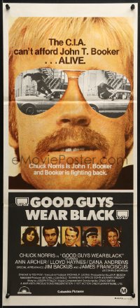 7j410 GOOD GUYS WEAR BLACK Aust daybill 1979 tough Chuck Norris in cool shades is fighting back!