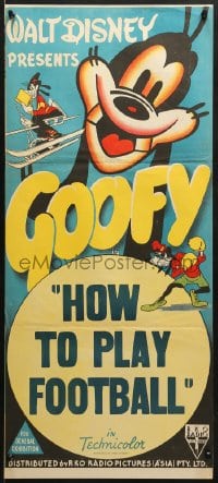 7j414 GOOFY Aust daybill 1940s art of Goofy skiing, reading, and boxing, How To Play Football!