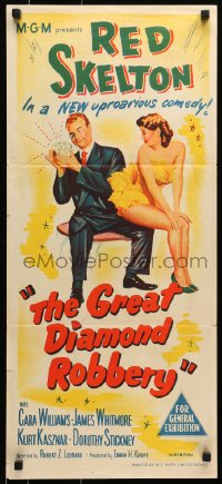 7j418 GREAT DIAMOND ROBBERY Aust daybill 1953 artwork of Red Skelton & sexy Cara Williams!