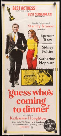 7j423 GUESS WHO'S COMING TO DINNER Aust daybill 1968 Poitier, Spencer Tracy, Katharine Hepburn!