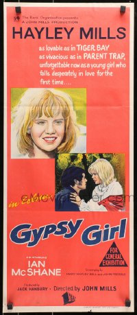 7j425 GYPSY GIRL Aust daybill 1966 romantic close up of Hayley Mills & Ian McShane!