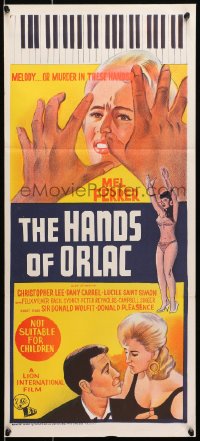 7j430 HANDS OF ORLAC Aust daybill 1961 Mel Ferrer wakes up in hospital w/ hands he can't control!