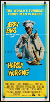 7j437 HARDLY WORKING Aust daybill 1981 wacky funny man Jerry Lewis in chef's outfit with five arms!