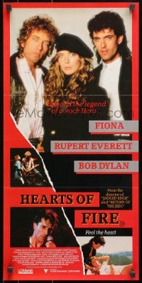 7j444 HEARTS OF FIRE Aust daybill 1987 Bob Dylan, Fiona, Rupert Everett, rock 'n' roll!