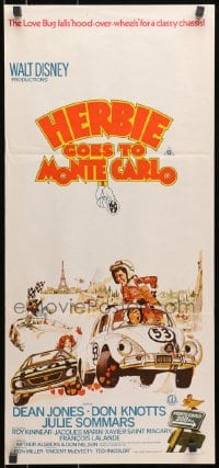 7j451 HERBIE GOES TO MONTE CARLO Aust daybill 1977 Disney, Bysouth Volkswagen Beetle racing art!