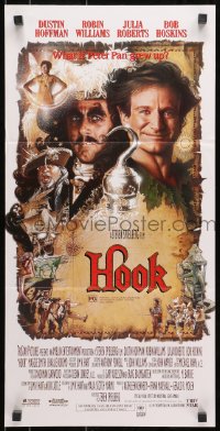 7j462 HOOK Aust daybill 1991 artwork of pirate Dustin Hoffman & Robin Williams by Drew Struzan!